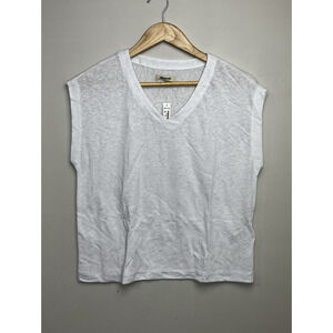 Madewell Linen Blend Relaxed V Neck Tee Womens XXS White T Shirt
